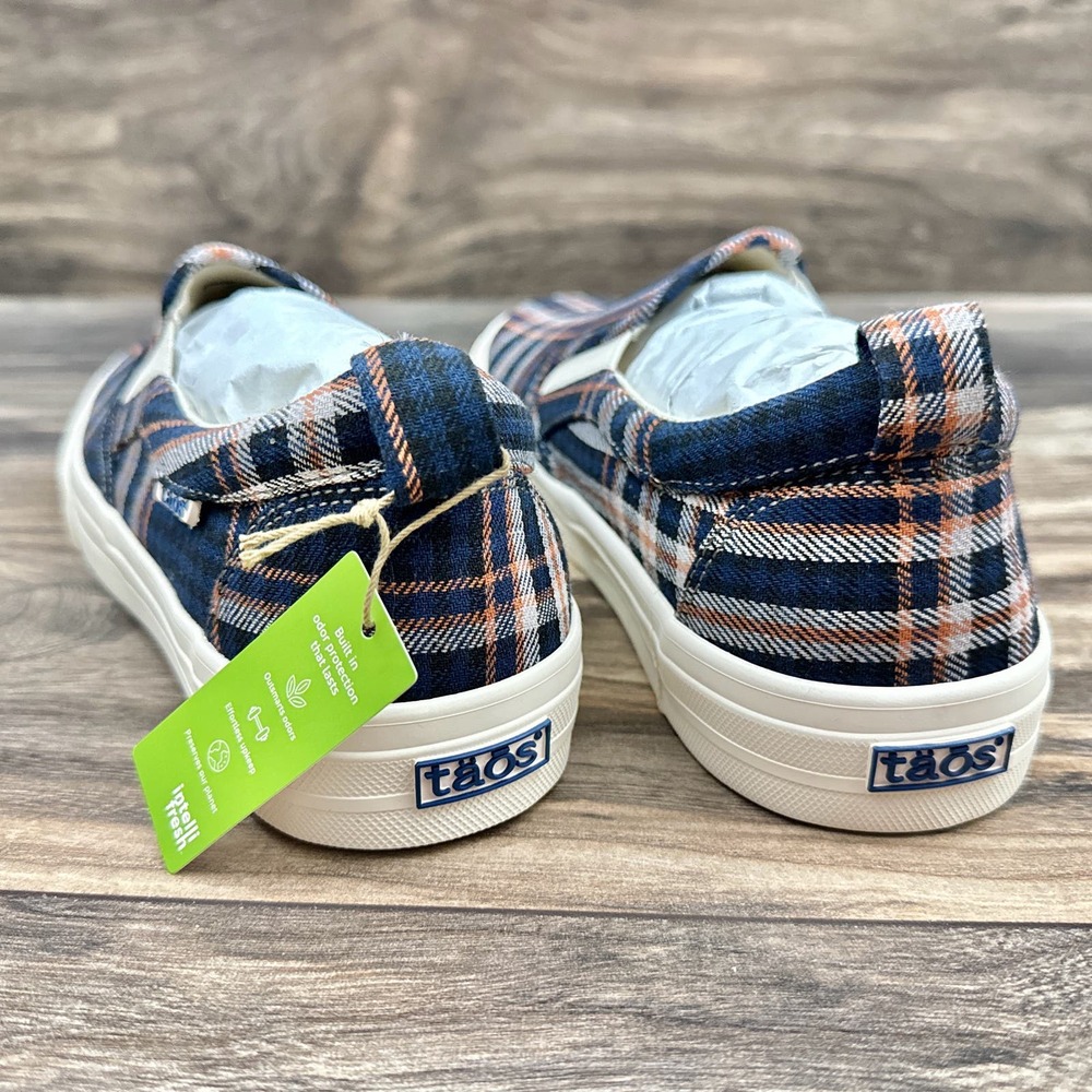 NIB Taos Rubber Soul 8M Blue Plaid Canvas Slip On Comfort Sneakers - Picture 6 of 11